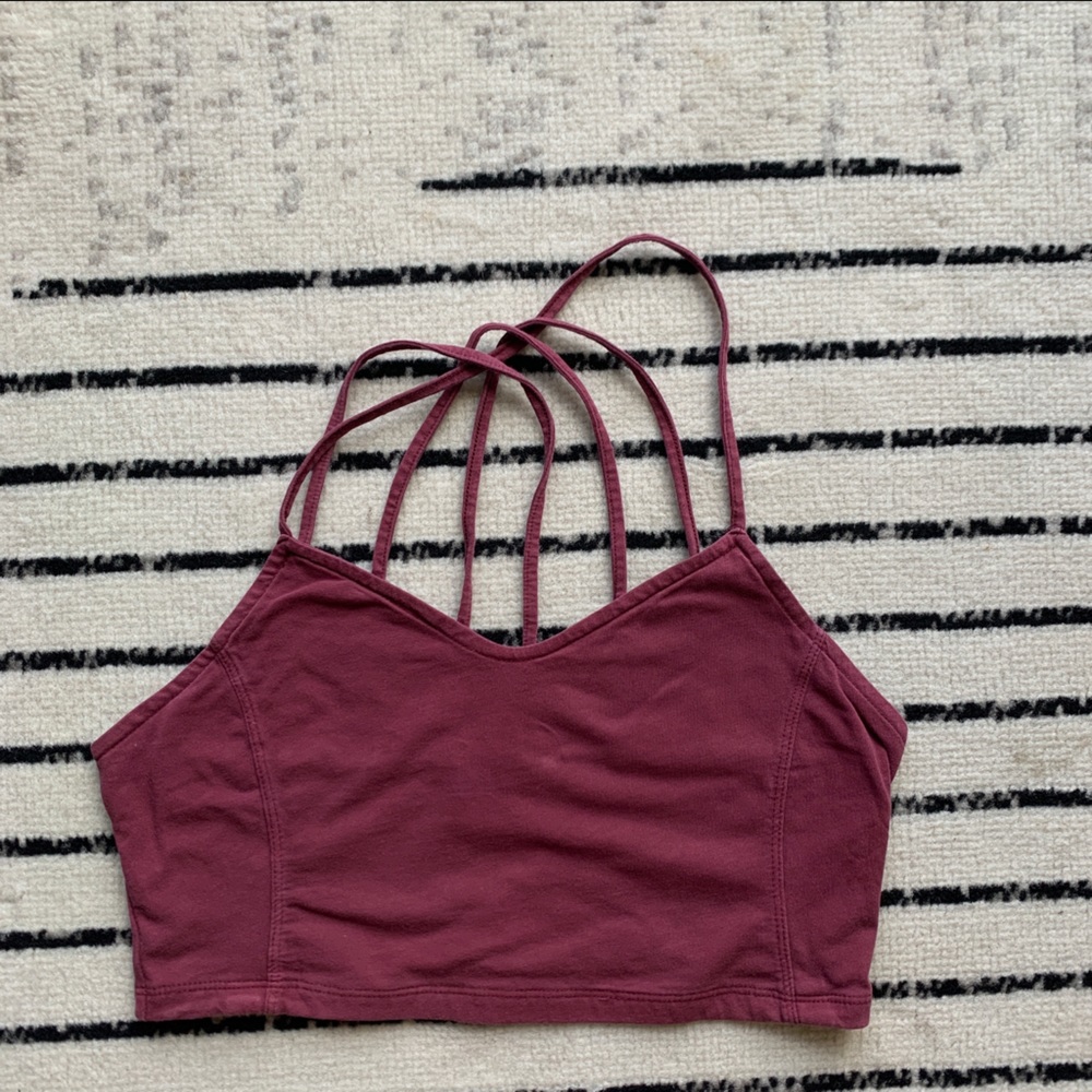 American Eagle • Cotton Stretch Maroon V-Neck Strappy Crop